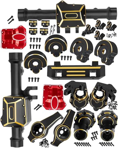BRCatWPark RC Upgrades Part for 1/10 TRX4,Brass Front & Rear Portal Axles,Diff Covers,Inner & Outer Portal Cover Housing,Axle Mount,Caster Blocks C Hub Carrier,Hex Hub w/Red Diff Covers,Black
