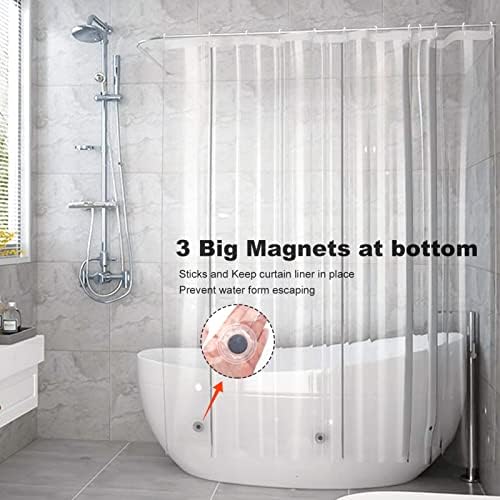 Bamyko Shower Curtain Clear, Thickened 100% EVA Bathroom Curtains,WaterProof Washable Bath Curtain Shower Liner Mould Proof, with 3 Magnets Hem and 12 Hooks & Copper Grommets-Odour Free- (8G)