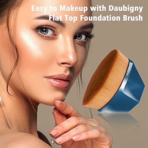 Image of Daubigny Perfect Makeup Brush for Face Blush Foundation Brush for Blending Liquid, Cream or Flawless Powder Cosmetics with Protective Case (Blue)