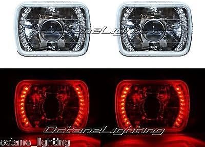 Octane Lighting 7X6 Red Led Halo Projector Halogen Crystal Headlights Angel Eye Light H4 Bulbs