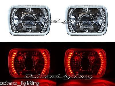Octane Lighting 7X6 Red Led Halo Projector Halogen Crystal Headlights Angel Eye Light H4 Bulbs