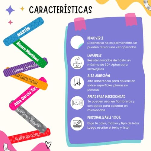 Miniatura 6 de Etiquetas Adhesivas Pequeña Con Laminado Protector Personalizadas Para Marcar Todo Tipo De Objetos Libros, Fiambreras, Tupper, Botellas,Lapices Colegio Y Guardería Tamaño 5 X 0,7 Cm 48