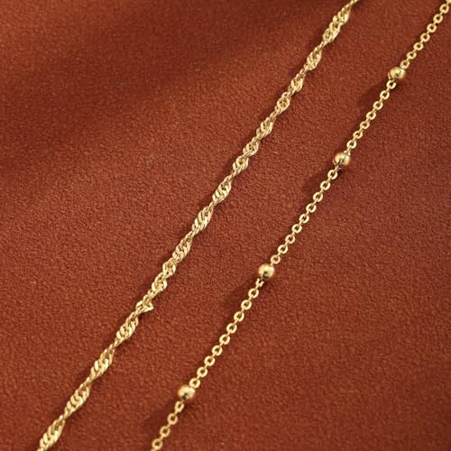 GOSFRY 2-Piece Waterproof Gold Anklets for Women - Stackable Beaded Bracelets, 14K Gold Plated Jewelry Gifts, Non-Tarnish & Lightweight - Image 5