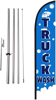 Truck Wash Advertising Feather Banner Swooper Flag Sign with Flag Pole Kit and Ground Stake