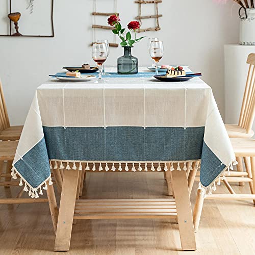 Nappe pompon bleu blanc gris rectangulaire 140x300 pour table à manger - 4