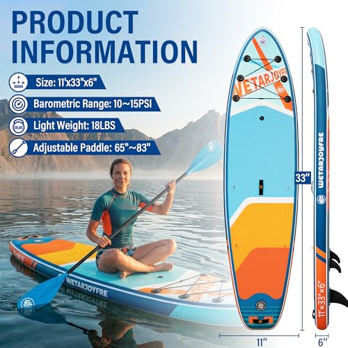 Image of Inflatable Stand Up Paddle Board, 11' x 33 inch x 6 inch Extra Wide SUP with Premium Accessories, Non-Slip Deck ISUP for Adults, Youth, Fishing, Yoga, Floating on Ocean & Lake