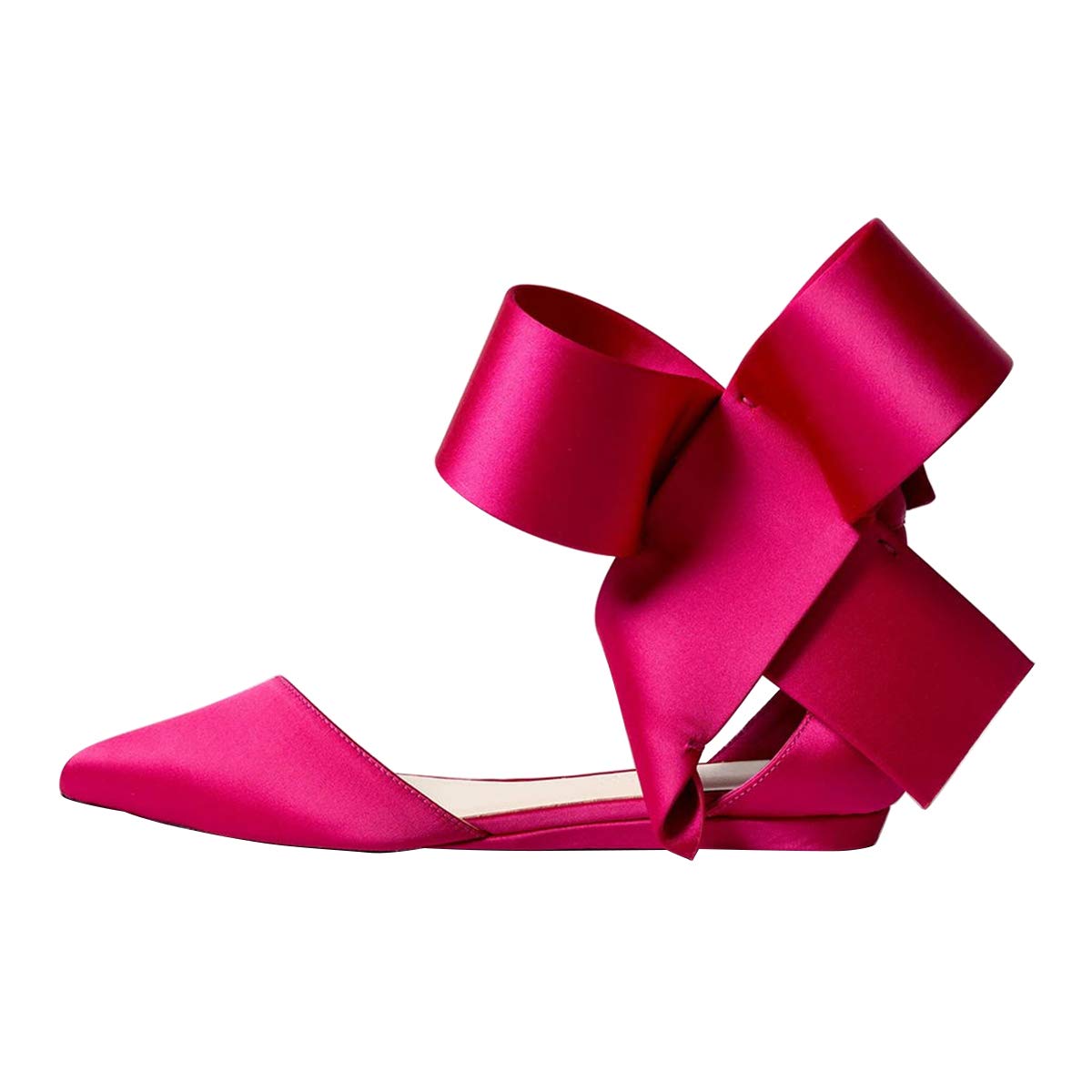 FSJ Women Chic Closed Pointed Toe D'Orsay Ankle Strap Ballet Flats Shoes Large Side Bows Comfortable Shoes Size 4-16 US