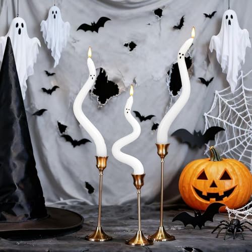 FYSUIMU ハロウィンゴーストテーパーキャンドル 面白いゴーストエクスプレッションツイストワックスキャンドル 5個 自宅 屋内 トリック オア トリート パーティー テーブル用品 [4]