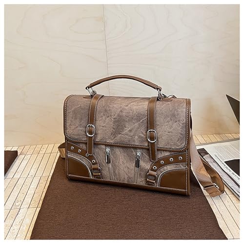 Women's Vintage Messenger Bag Briefcase PU Leather Large Capacity Crossbody Handbags Convertible Casual Backpack4