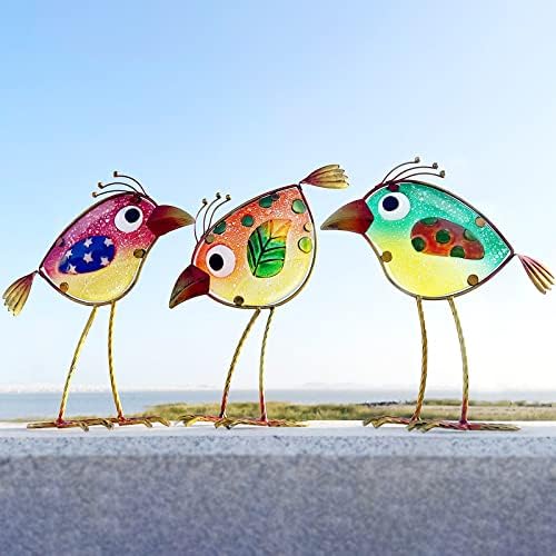 Garden Decor for Outside,Funny Metal & Glass Bird Decor for Indoor & Outdoor Set of 3,Yard Art Decor,Garden Art Statues Decorations,Colorful and Patriotic 2 51cUItWJBQL. AC