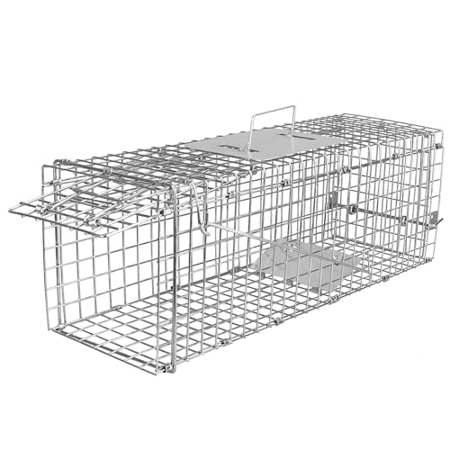 TeqHome Live Animal Cage Trap, Collapsible Humane Live Animal Cage Trap, Galvanized Steel Humane Live Trap Cage for Rabbit,Stray Cat, Groundhog, Raccoon,Squirrel,Chipmunk,Mole,Gopher,Skunk,24'x7.3'x8'