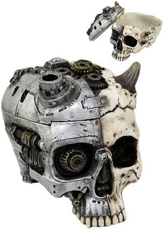 PTC 6.75 Inch Steampunk and Devil Horned Split Skull Statue Figurine