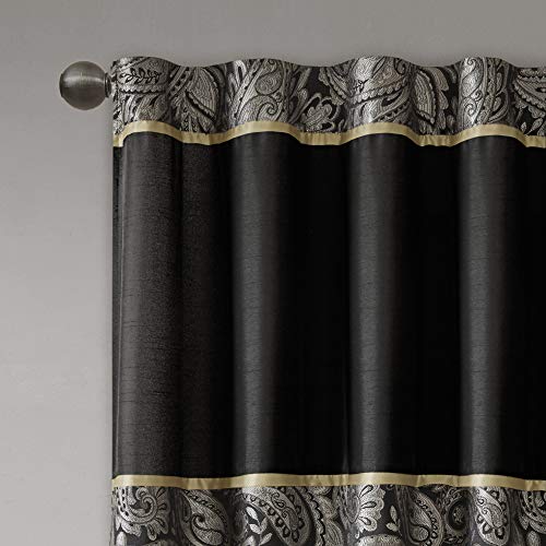 Black Curtains For Living Room , Traditional Back Tab Curtains For Bedroom , Aubrey Jacquard Rod Pocket Window Curtains , 50X84", 2-Panel Pack #TOP2