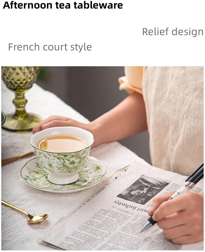 Ceramic Tableware Dish Coffee Pot Coffee Cup Set in Dark Green Retro ReliePattern Dishware set (Coffee pot set)