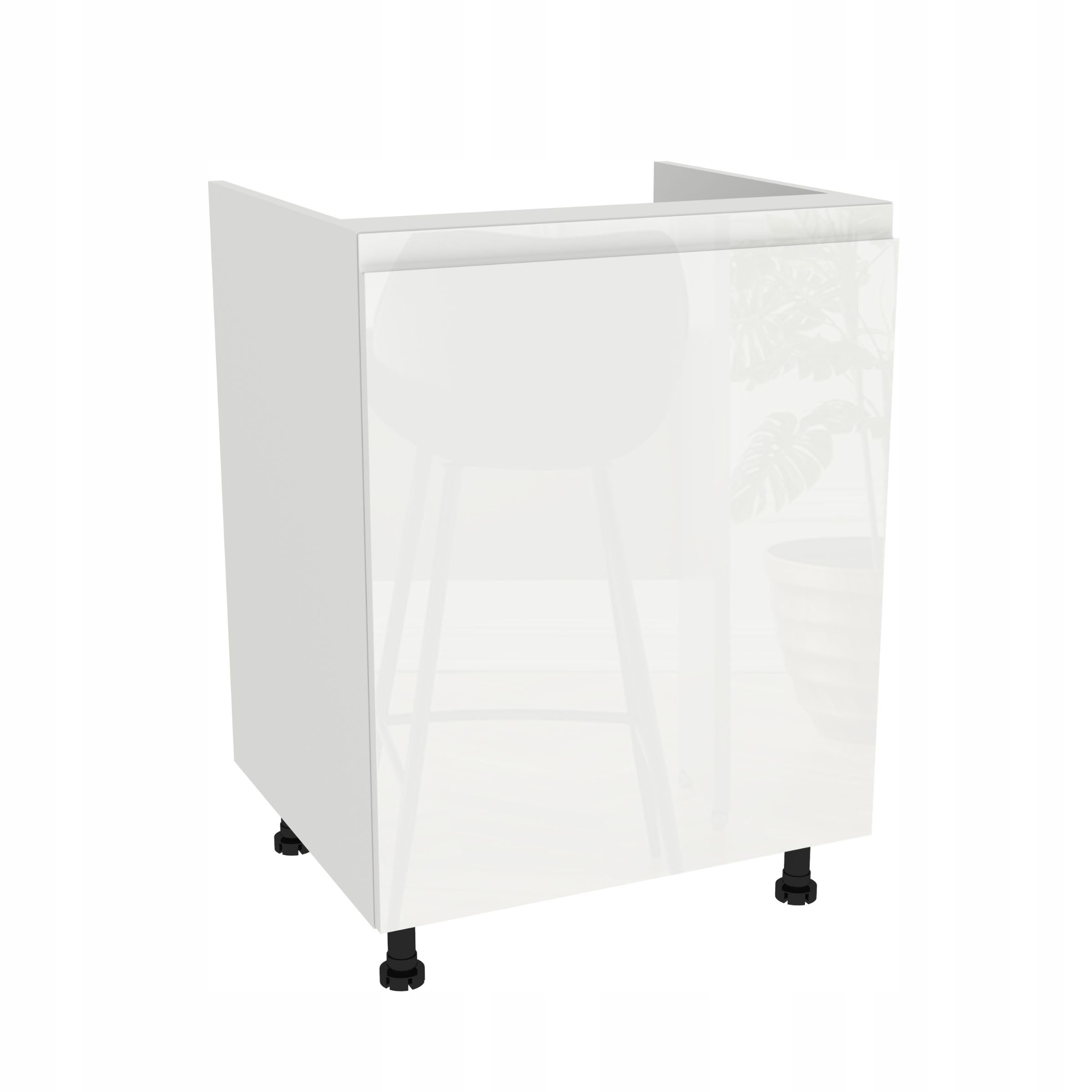 FREZO Spülenunterschrank - Grifflos - Soft-Close - Hochglanz - Funktional & Elegant für Ihre Küche - 60x48,5x72 cm - Weiß, Front: Hochglanz Weiß grifflos
