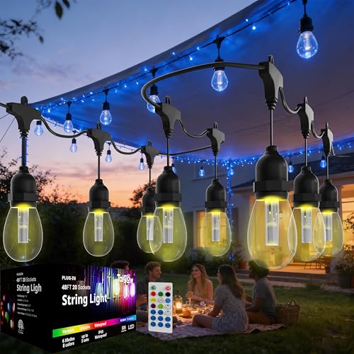 TaiGLow Outdoor String Lights Waterproof 48FT with 20 Bulbs