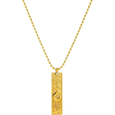 Gold Zodiac Sign Tarot Card Necklace for Women Men, Vintage Totem Pole Charm 12 Con...