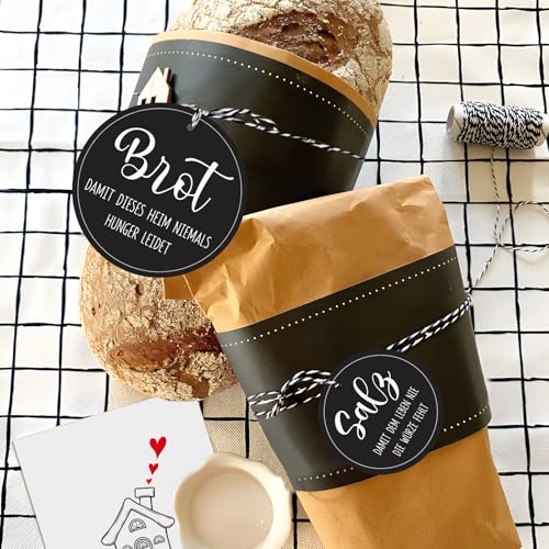 MEJOSER Brot und Salz Geschenk zum Einzug, 2 Anhänger + 1 A6 Karte (kein Korb) zum Einzug, Einzugsgeschenke Wohnung, Einweihungsgeschenk Haus, Geschenk zum Einzug Umzug Richtfest