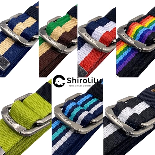 Double D-Ring Metal Buckle Canvas Colorful Web Belt, Adjustable Mulit-Color Striped Travel 53 inch3