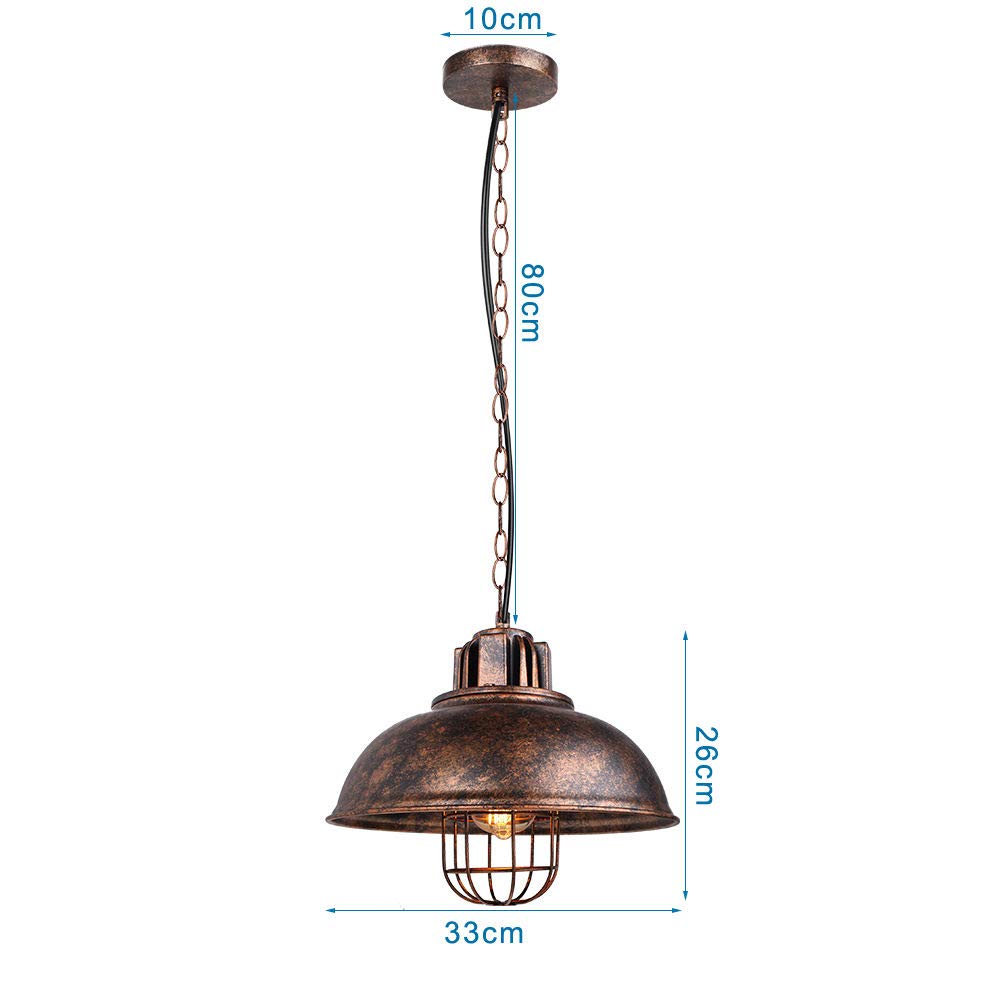 iDEGU - Lampadario a sospensione E27 industriale, diametro 33 cm, nero, lampada a sospensione vintage per soggiorno, cucina, ristorante, caffè e bar (Z, ruggine, 33 cm)