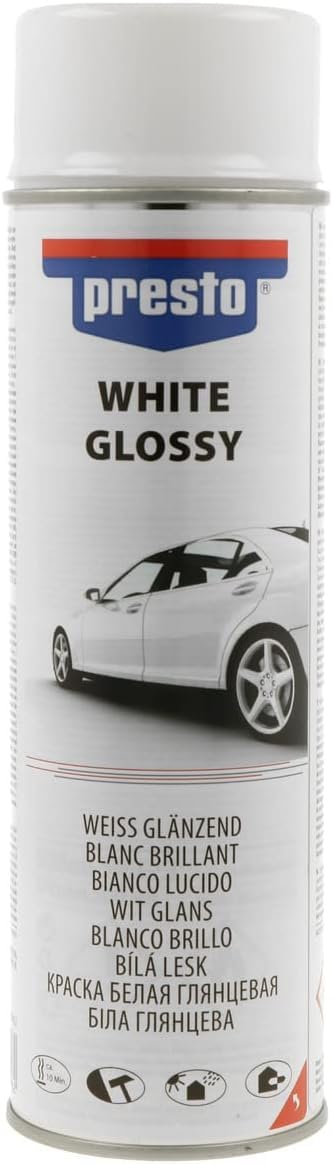 presto UNIVERSALLACK weiß glänzend 500 ml, Sprühlack, schnelltrocknend, hohe Deckkraft, vielseitig, Innen- & Außenbereich, widerstandsfähig, Auto-Reparaturlack