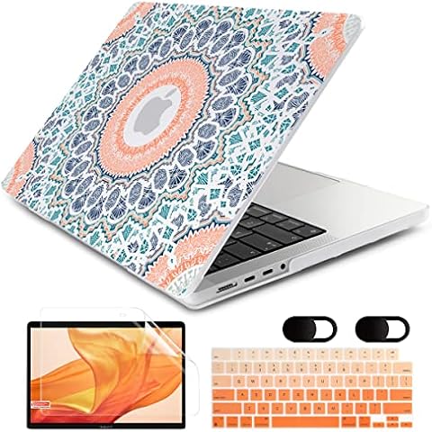 MEEgoodo for MacBook Pro 14 inch Case 2021 Released A2442 M1 Pro/Max with Touch ID, Hard Shell with Keyboard Cover & Screen Protector Compatible with MacBook Pro 14 in Retina, Beautiful Paisley Cover