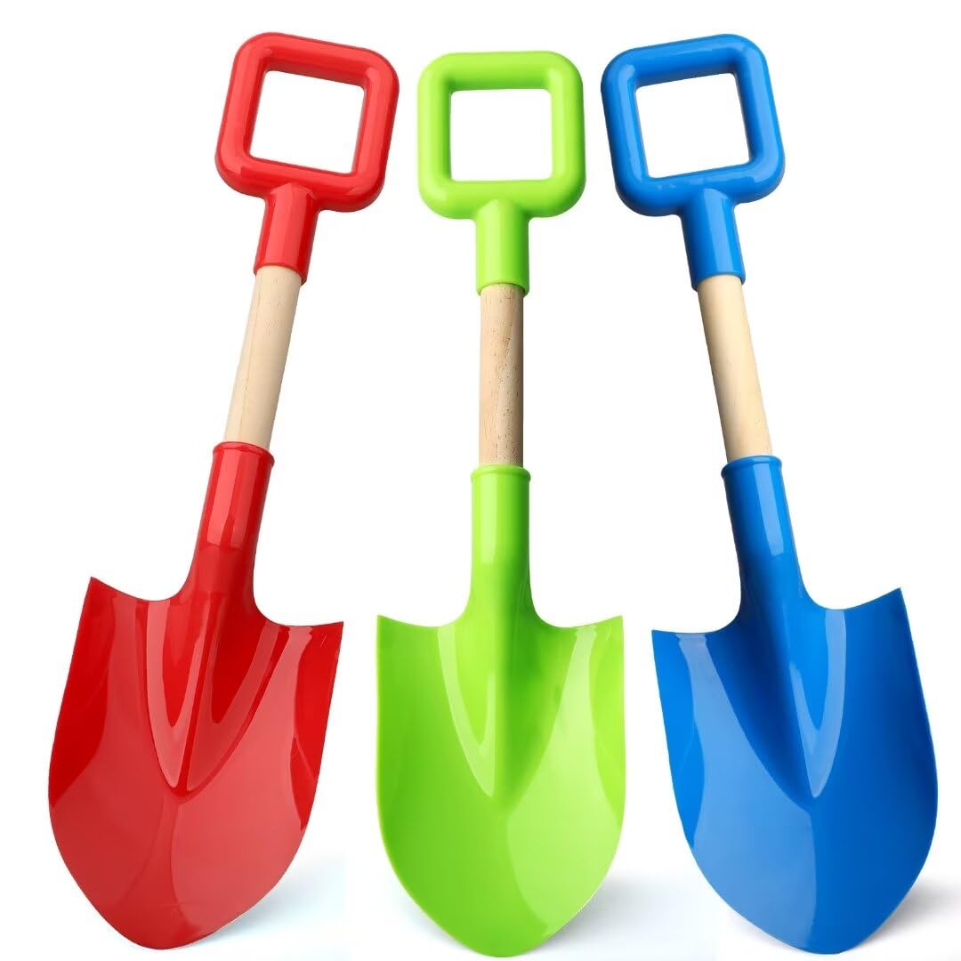 16" Beach Sand Shovels Toys for Kids, Gardening Tool Kits, Sturdy Long Wooden Spade for Sand Snow Digging, ABS Plastic Scoops Equipment Gift for