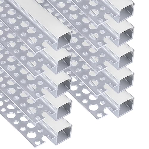 inShareplus Plaster-in LED Profile, 10 Pack 3.3ft/1M LED Aluminium Channel with Milky Diffuser, Trimless Recessed Single-Sided LED Strip Diffuser for Under Cabinet, Wall, Ceiling and Corners of Walls