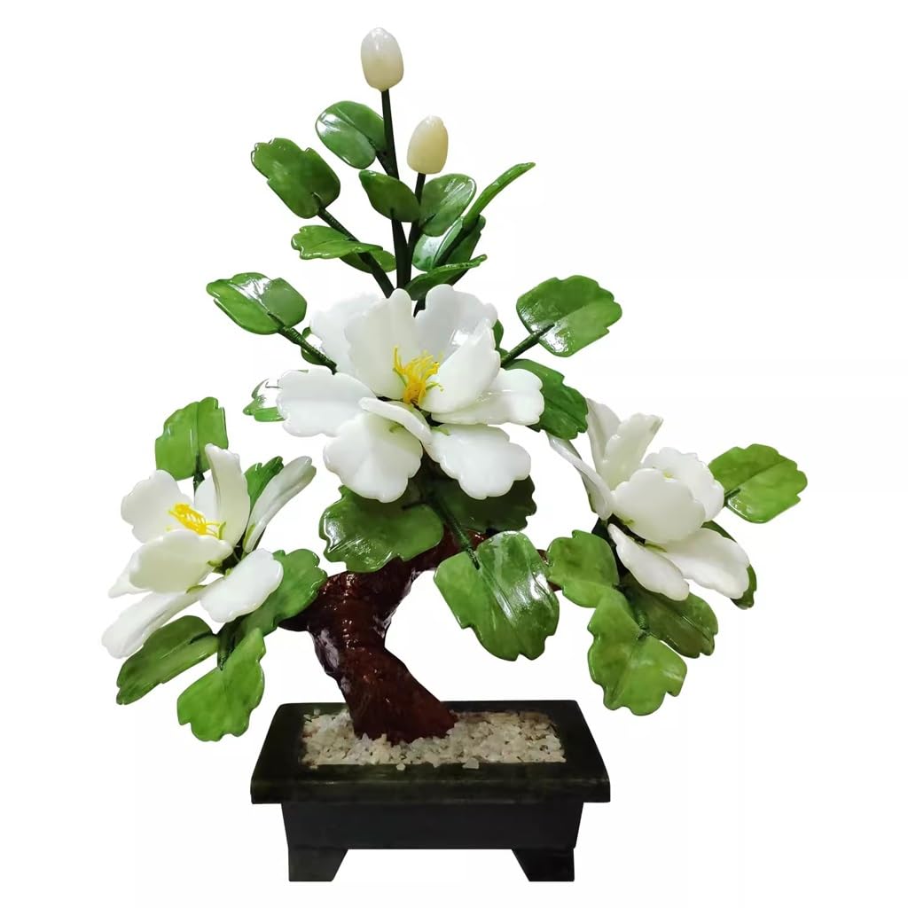 DFGHNBVC Artificial Bonsai Tree Bedroom New Chinese Style Flower Stand Handicraft Decoration Living Room Home Decoration Jade Peony Flower Bonsai Desktop Display Fake Plant Greenery De,