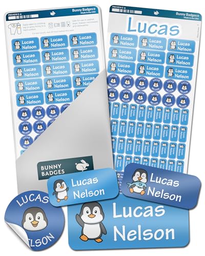 Bunny Badges Personalized Daycare Name Labels for Kids (130 Labels) - Custom Waterproof Name...