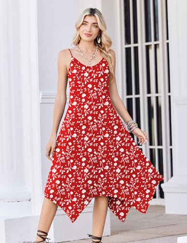 Image of Zeagoo Women Summer Midi Dresses 2026 Hawaiian Bohemian Beach Cover Up Sundress Spaghetti Strap Casual Dress with Pockets