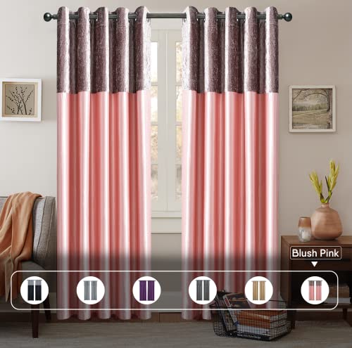 CHARKHAH Crushed Velvet Faux Silk Curtains for Bedroom Living Room Elegant and Silky Blackout Fabric Pair of Fully Lined Door Curtain with Eyelet Rings (Blush Pink, 90" Wide x 108" Drop) - Image 2