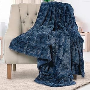Everlasting Comfort Luxe faux fur deken – zacht, pluizig, warm, gezellig, pluche (marineblauw)