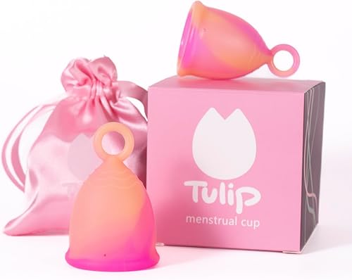 Copas menstruales con anillo de fácil extracción (paquete de 2) – Alternativa sostenible de tampón y almohadilla – Suave, flexible, sin fugas,