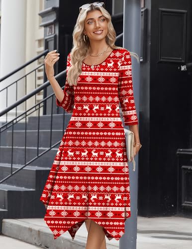 Image of Zeagoo Midi Dresses Women 2026 Dress 3 /4 Sleeve Casual Dresses with Pockets A Line Summer Beach Sundress