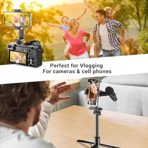 Image of BROLAVIYA Mobile Tripod Mount with 1 /4 inch Screw Thread, 360 Rotate 180 Tilt Phone Holder with Cold Shoe, Versatile Mount Adapter for iPhone, Tripod, Selfie Stick, Camera Stand