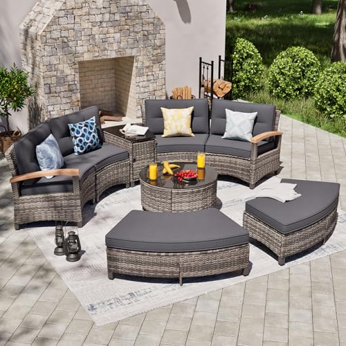 MEISSALIVVE 8 Piece Outdoor Patio Furniture Set, Half-Moon Curved...