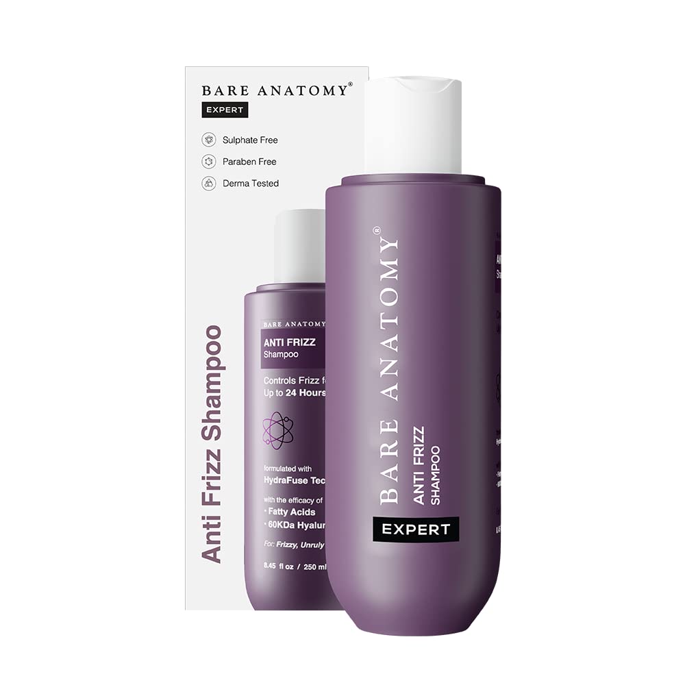 Bare Anatomy Anti Frizz Shampoo, Frizz Control Upto 24 Hrs, Powered By Hyaluronic Acid & Fatty Acids, Smooth, Shiny & Frizz Free Hair, Paraben & Sulphate Free, Women & Men, 250Ml Aloe Vera 250ml