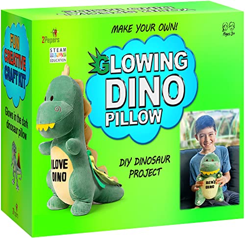 2Pepers Make Your Own Dinosaur Plush Pillow, Kids Arts and Crafts for Boys & Girls, Dinosaur Stuffed Animal Craft kit, Dino Toys Age 3 4 5 6 7 8-12 Year Old