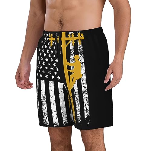 Yellow Lineman Mens Swim Trunks Quick Dry Swim Shorts Swimwear Bathing Suits with Pockets3