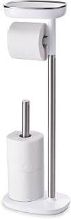 Joseph Joseph Bathroom EasyStore Free Standing Toilet Paper Roll Holder with small storage shelf, Stainless Steel