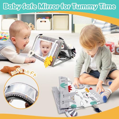 Tummy Time Mirror for Babies 0-6 Months Newborn Infant Baby Sensory Toys Brain Development with Crinkle Cloth Book and Teething Toy for Boy Girl Gifts Baby Newborn Essentials - Image 6