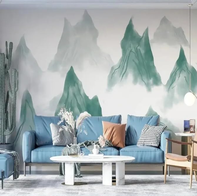 Papier peint panoramique paysage bleu 3D grand format pour décoration murale