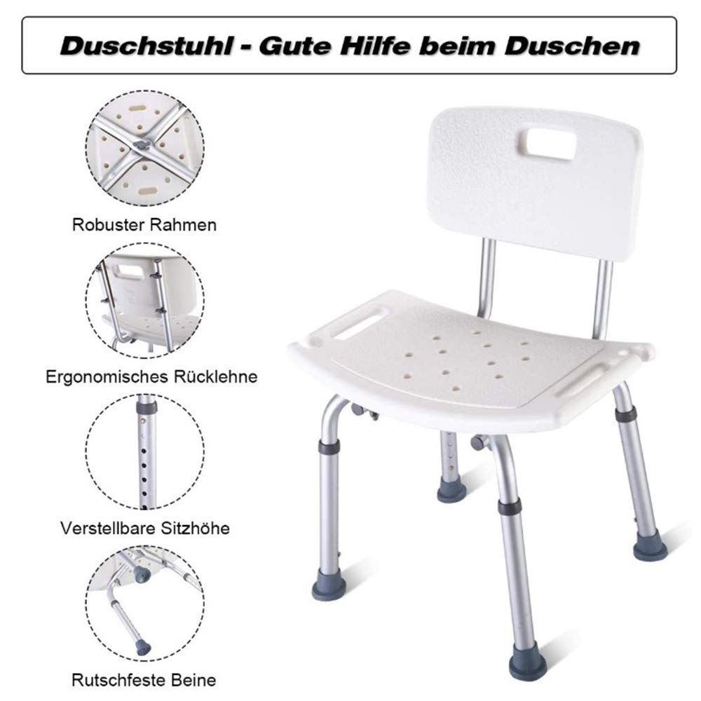 Homewell l Taburete de ducha regulable en altura, marco de aluminio, pies de goma antideslizantes, asiento de bañera para personas mayores, asiento con asas de seguridad (silla de ducha 2, 51 x 26 x