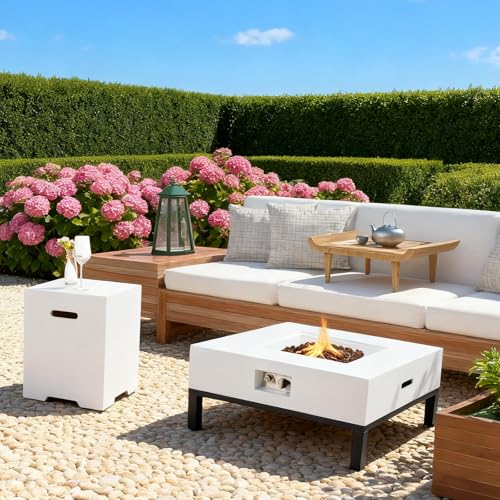 ECOTOUGE 2-Piece Square Propane Fire Pit Table w/Tank Table