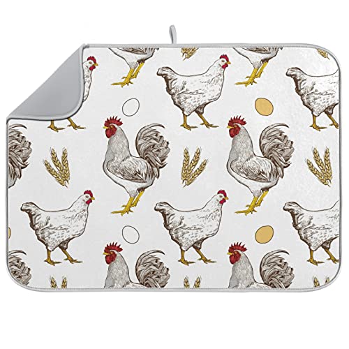 Vvfelixl G64006516P523C558S1114 Dish Drying Mat Rooster Hens Eggs Dish Mat Microfiber Drying Mat cover