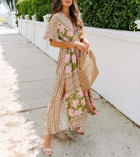 Image of Sister Amy Women's Boho Floral Print Square Neck Beach Party Flowy Ruffle Midi Dress