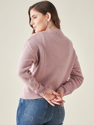 Image of Modeve Self Design Round Neck Casual Women Crop Top Sweater||Winterwear||