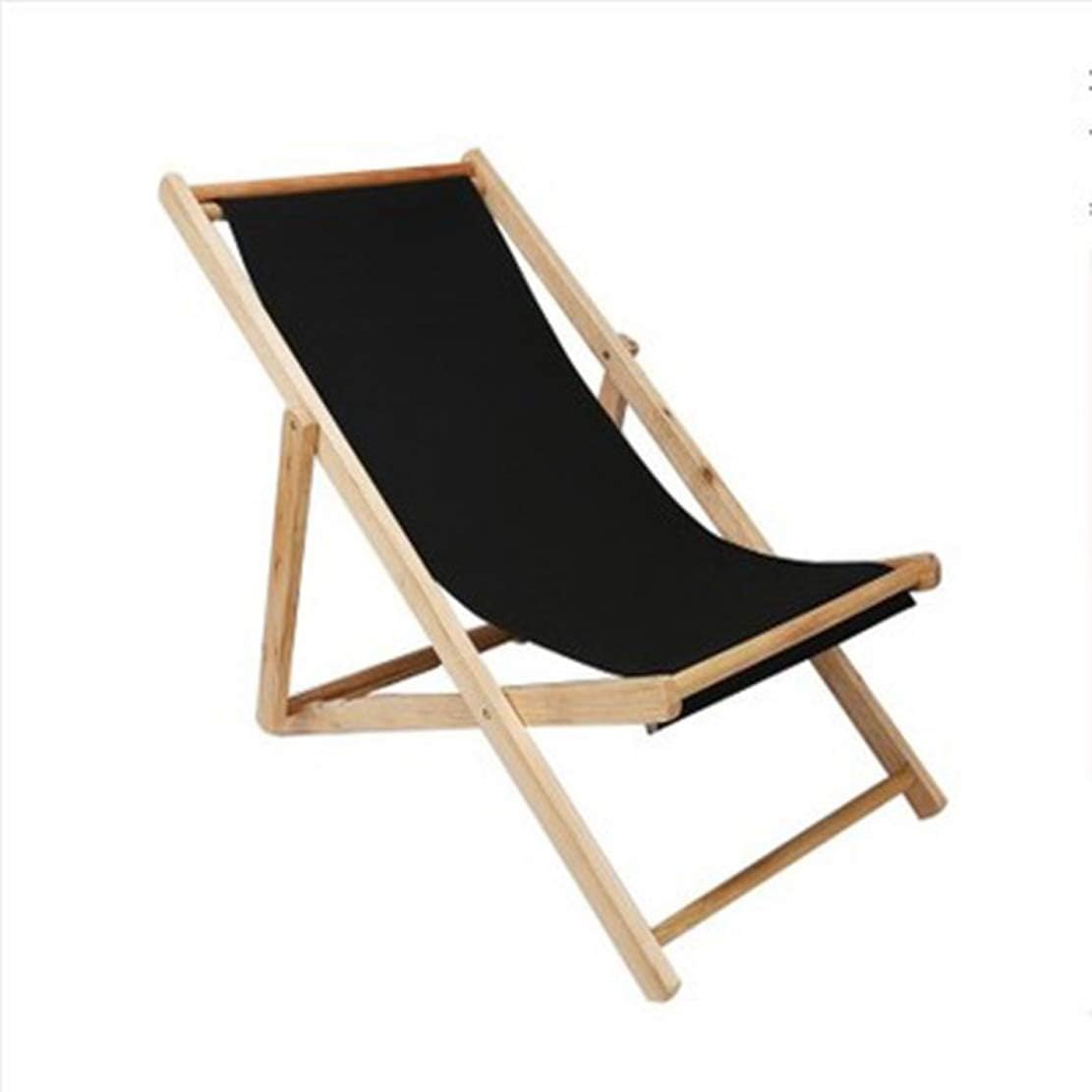 HIOD Folding Chair Outdoor Solid Wood Recliner Bed Portable Breathable Garden Patio Lounge Beach Sun Lounger,Black