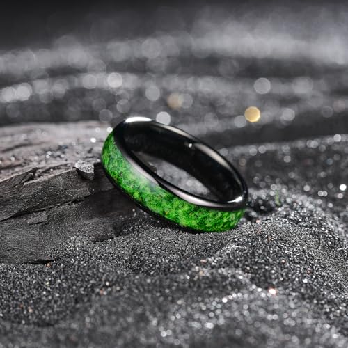 King Will Tungsten Carbide Wedding Band Rings for Men - 6mm Black/Rose Gold/Brown Promise Rings Inlay Green Grass Agate, Domed High Polished, Comfort Fit Size 7-143